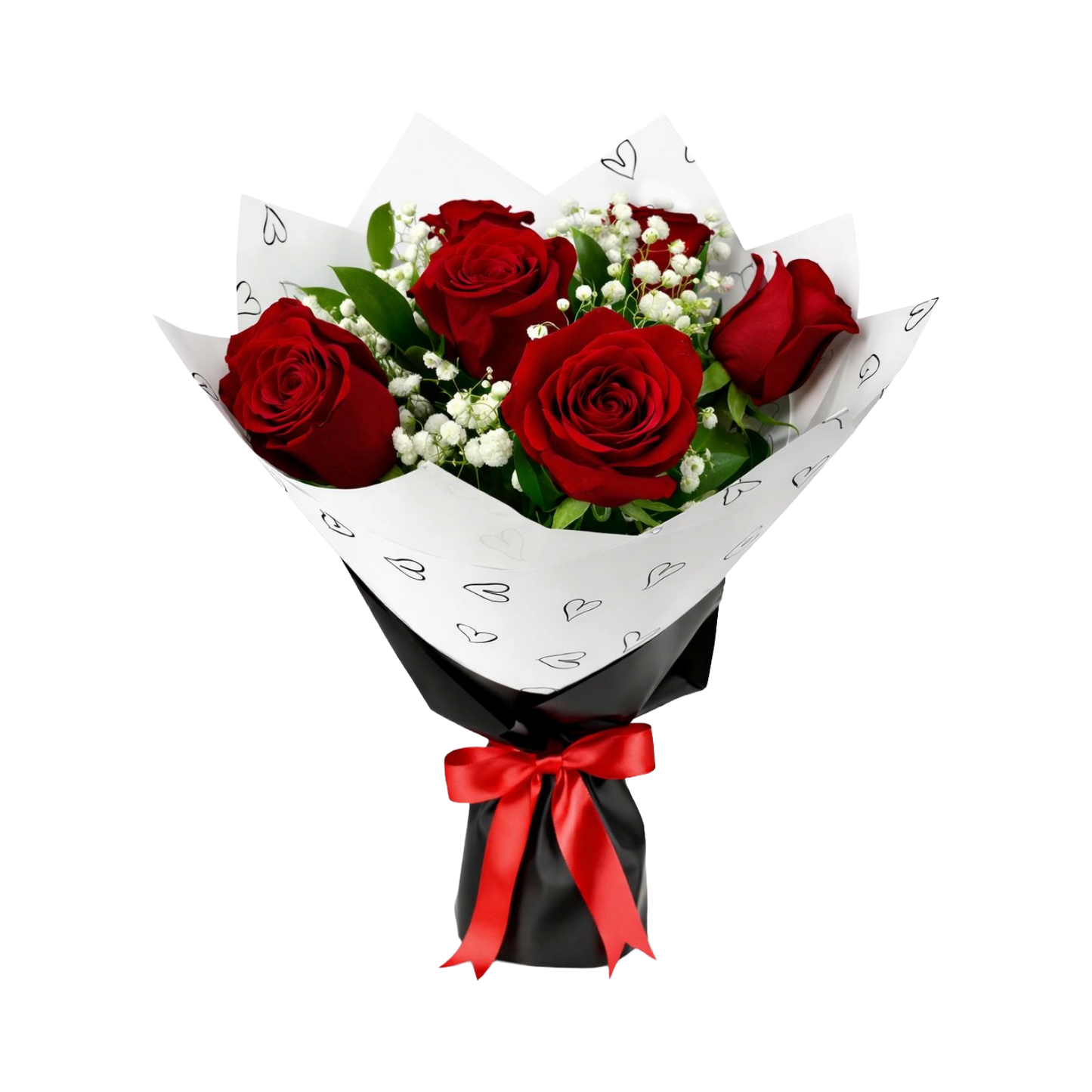 7 Red Rose with Baby’s Breadth and Greens Pickup-Only