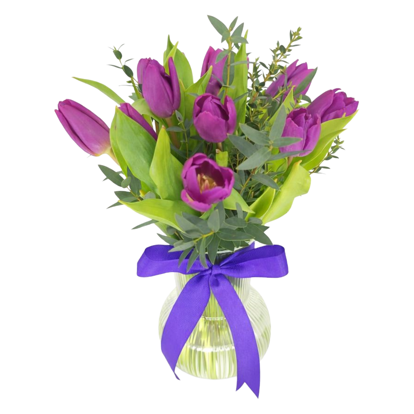 11 Tulips and Greens in Vase