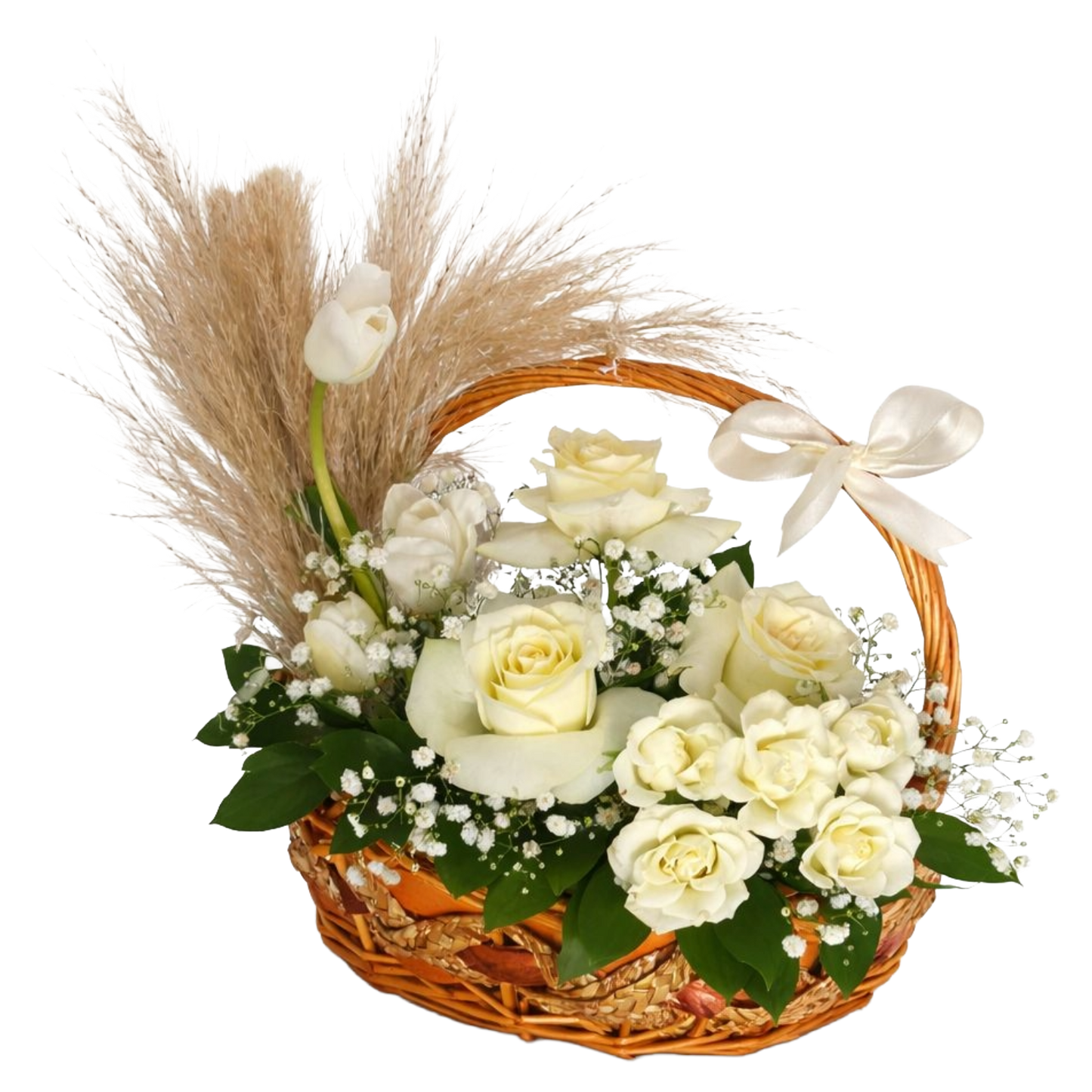 Pampas & White Rose Basket