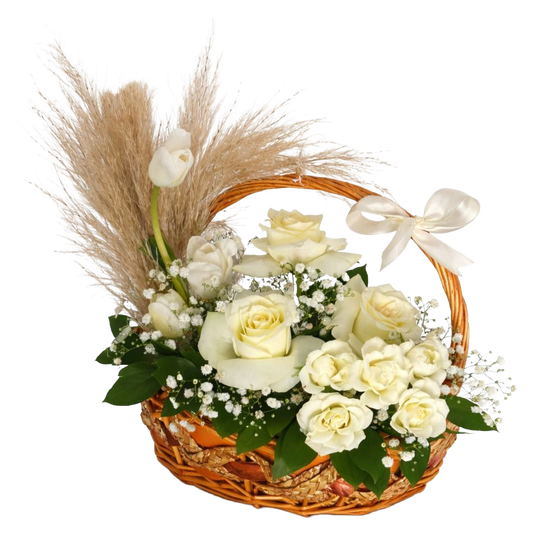 Pampas & White Rose Basket