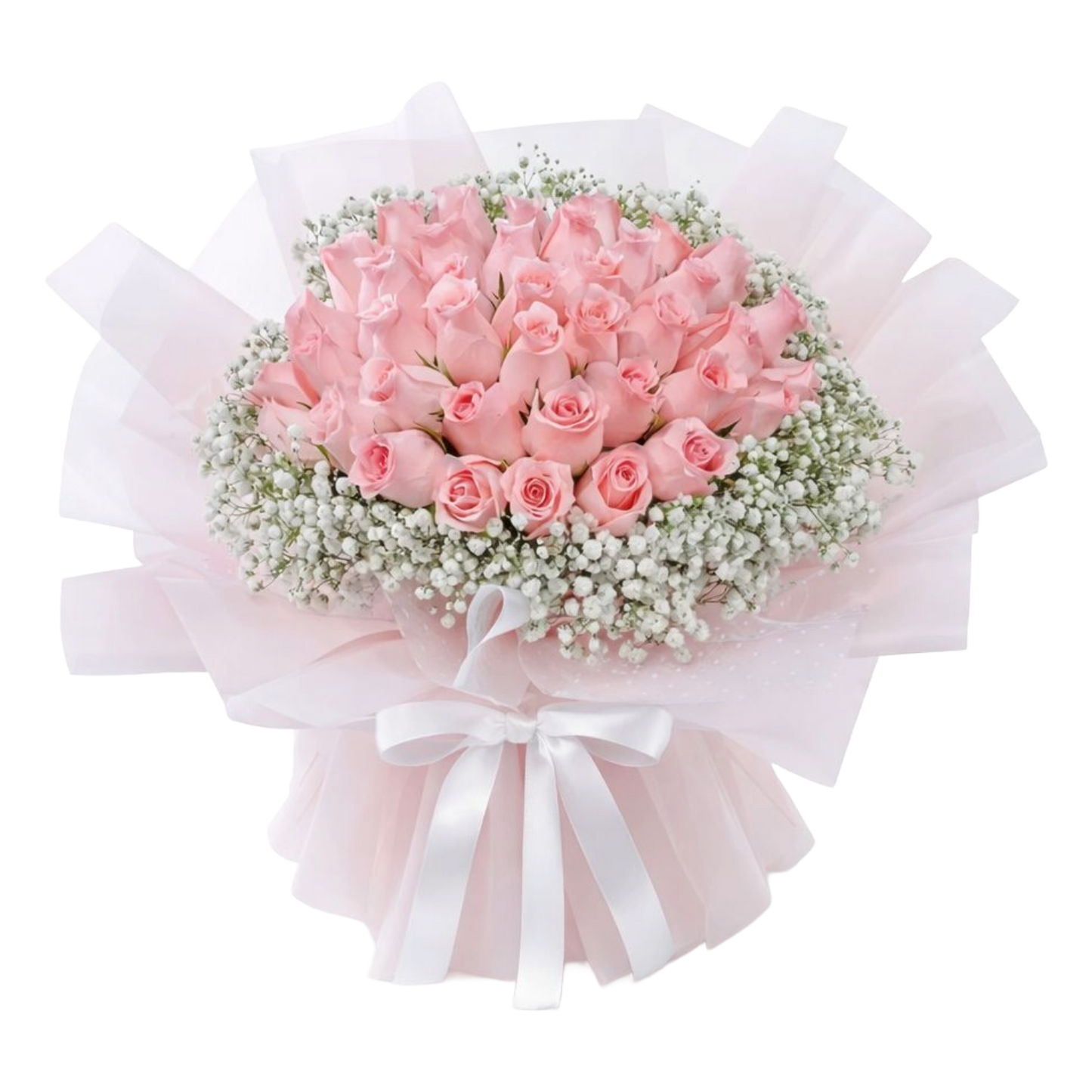 25 Pink Rose Gypsophila