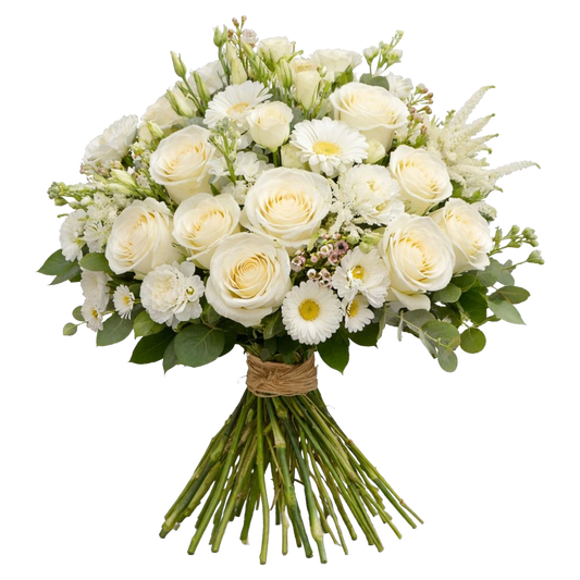 Hand-Tied White Rose Bouquet