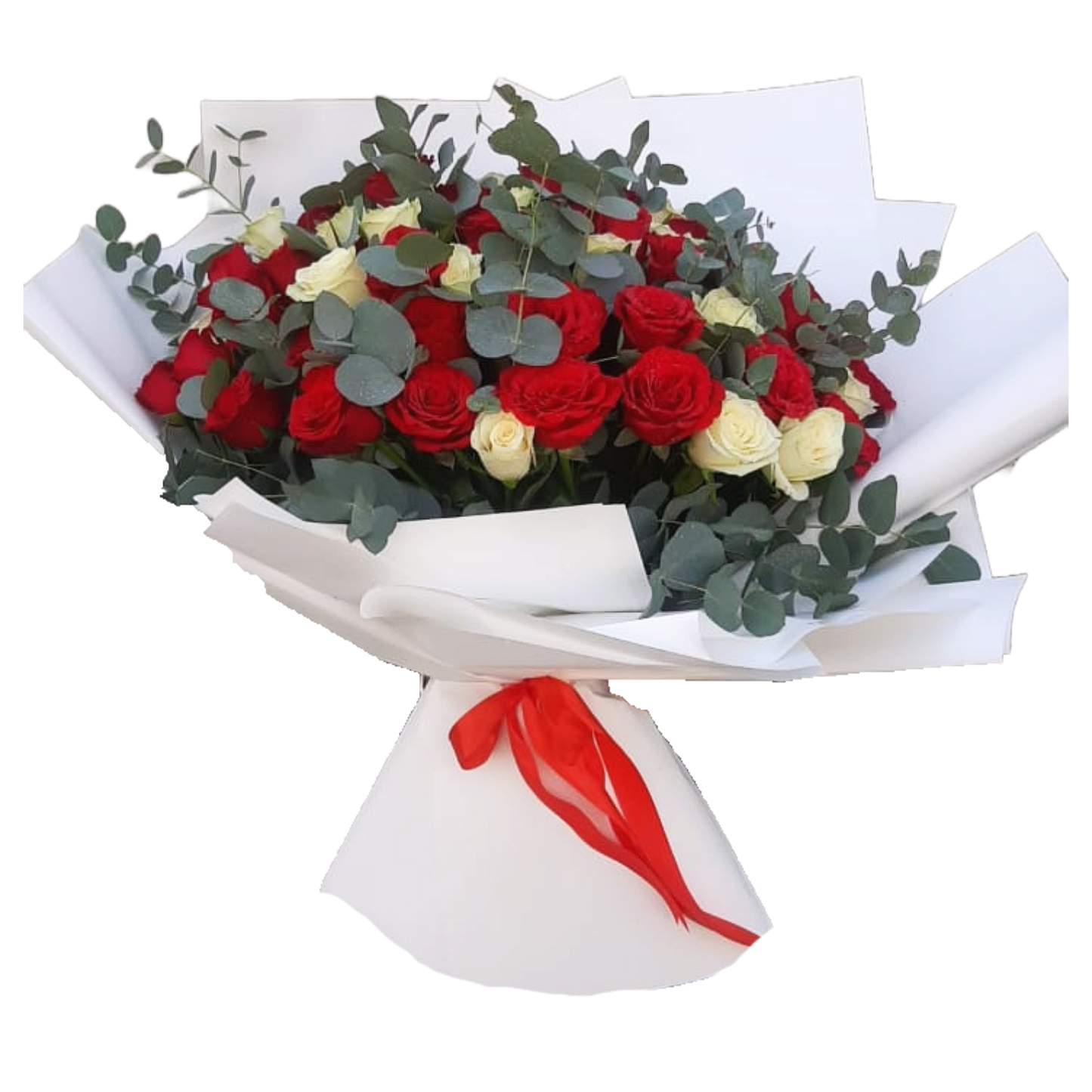 60 Mixed Roses with Eucalyptus