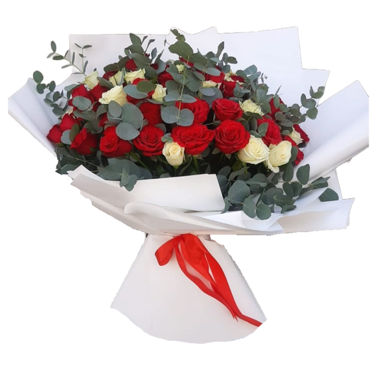 60 Mixed Roses with Eucalyptus