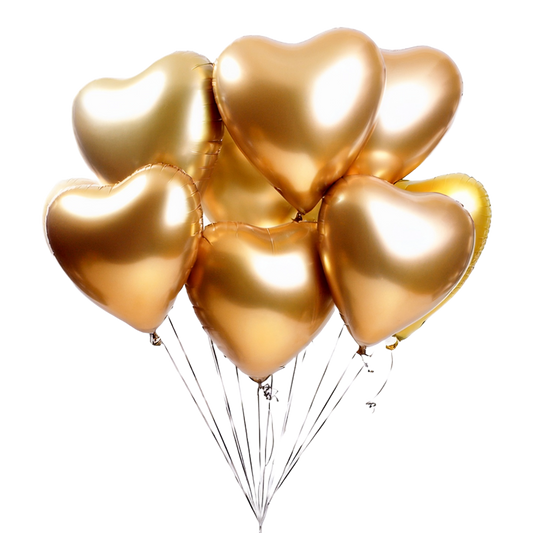 10pcs Gold Heart Shaped Balloons